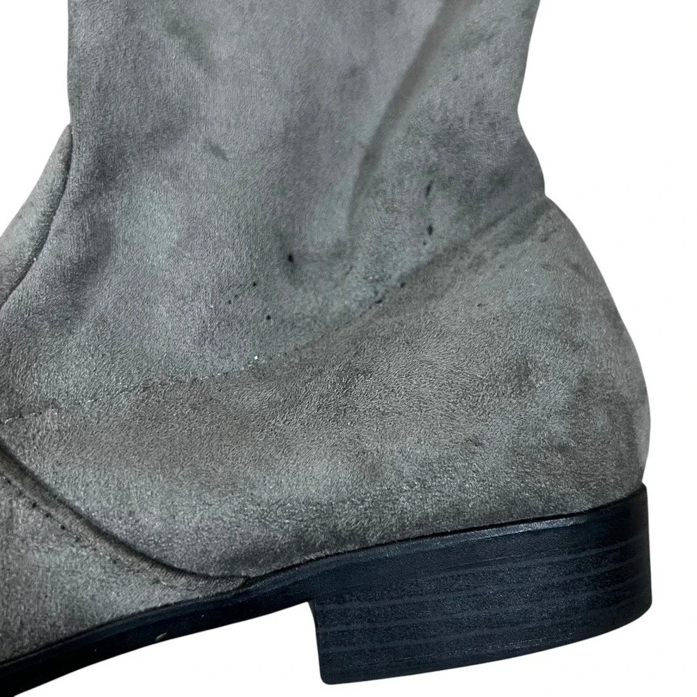 Womens Over The Knee Solid Boots Gray Boho Faux Suede Tie Back Size 8.5